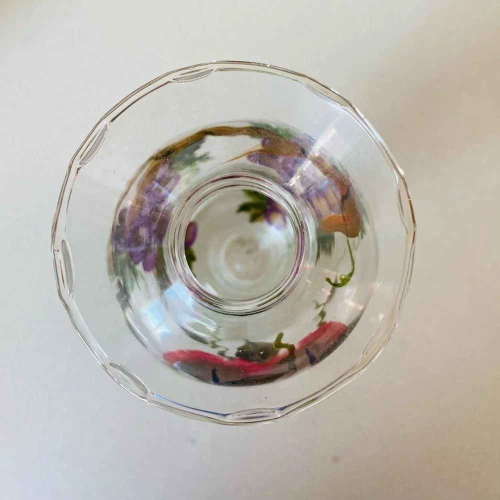 Vintage hand painted apples and grapes glass vase.